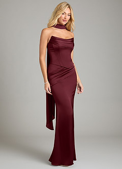 Azazie Sorrel Bridesmaid Dresses Cabernet Mermaid Strapless Stretch Satin Convertible Dress image8