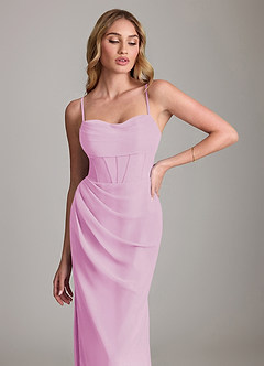 Azazie Mai Bridesmaid Dresses Candy Pink Sheath Pleated Chiffon Dress image5