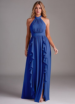 Azazie Avary Bridesmaid Dresses Royal Blue A-Line Pleated Chiffon Dress image3