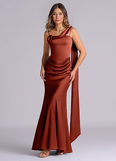 Azazie Inara At-home Try On Dresses Dark Green Mermaid Pleated Stretch Satin Dress image1