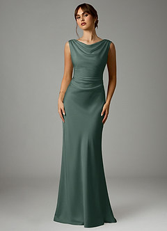 Azazie Kieryn Robes de demoiselle d'honneur Robe Sirène en Satin extensible Plissée Mousse De Mer image1