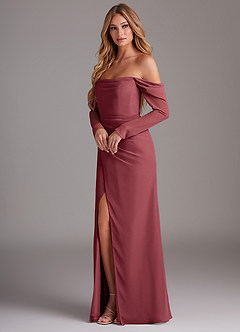 Azazie Hallie Bridesmaid Dresses Merlot Mermaid Long Sleeve Chiffon Dress image3