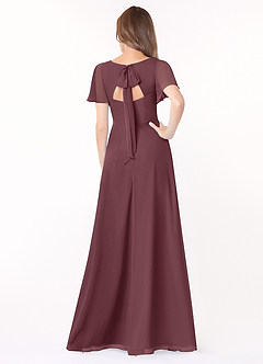 Azazie Kimber Bridesmaid Dresses Sangria A-Line Flounce Sleeve Chiffon Dress image5