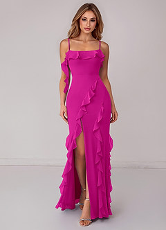 Azazie Malia Bridesmaid Dresses Fuchsia Sheath Ruched Chiffon Dress image1