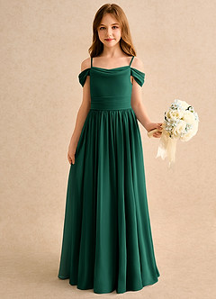 Azazie Shia Girls Formal Flower Girl Dresses Emerald A-Line Off the Shoulder Chiffon Dress image4