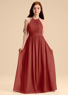 Azazie Malone Junior Terracotta A-Line Pleated Chiffon Dress image1