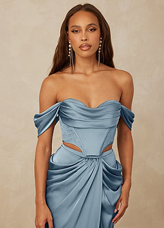 Christian Siriano Bridal for Azazie 1016 Bridesmaid Dresses Off Shoulder Stretch Satin and Chantilly Lace Two Piece image7