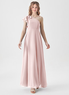 Azazie Arabella Junior Robe Trapèze en Mousseline de soie Rayé Rose Pâle image5
