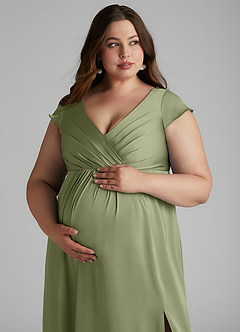 Azazie Allessia vestidos de dama de honor de maternidad Vestido Línea A Plisado Largo hasta el suelo Satén Elástico image13