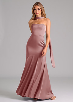 Azazie Shiloh Vestidos de damas de honor Vestido de Rosa Polvorienta de Satén Elástico de Corte Sirena Convertible con Sin tirantes image4