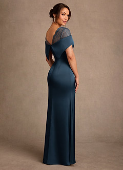 Azazie Henrieta Venta final Vestido de Azul Marino Oscuro de Satén Elástico de Corte Recto con Encaje image2