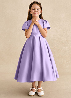 Azazie Princess Flower Girl Dresses Lilac A-Line Pleated Matte Satin Dress image4