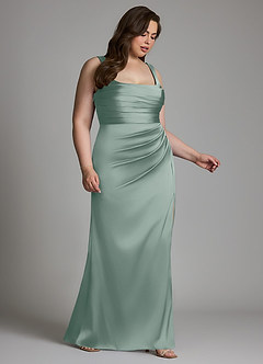 Azazie Sierra At-home Try On Dresses Dusty Rose A-Line Corset Stretch Satin Dress image12