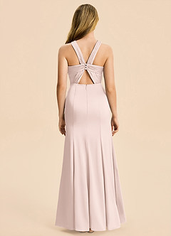 Azazie Rue Junior Blushing Pink Mermaid Pleated Stretch Satin Dress image2