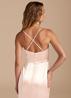Azazie Marzia Bridesmaid Dresses Rose Gold Mermaid Pleated Metallic Satin Dress image7