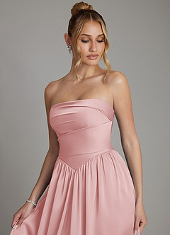 Azazie Zena Bridesmaid Dresses Powder Pink A-Line Strapless Stretch Satin Dress image3