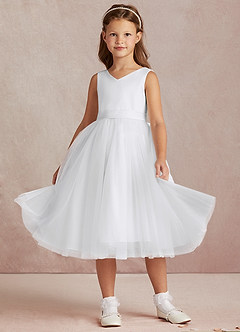 Azazie Marlee Flower Girl Dresses White A-Line Pleated Matte Satin Dress image6