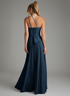Azazie Holly Bridesmaid Dresses Dark Navy A-Line Corset Chiffon Dress image2