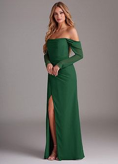 Azazie Hallie Bridesmaid Dresses Dark Green Mermaid Long Sleeve Chiffon Dress image3
