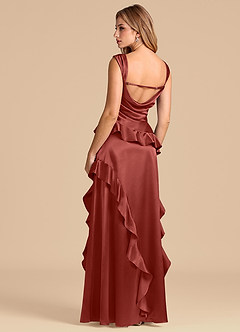 Azazie Sloane Bridesmaid Dresses Terracotta A-Line Sweetheart Neckline Metallic Satin Dress image2