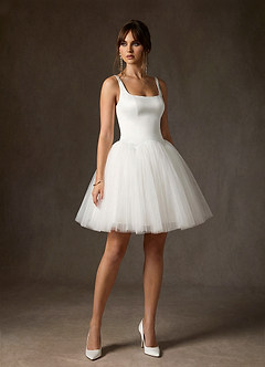 Azazie Annora Wedding Dresses Diamond White A-Line Square Neckline Tulle Dress image1