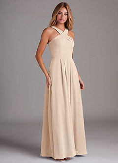 Azazie Dixie Bridesmaid Dresses White Alabaster A-Line Halter Pleated Chiffon Dress image4