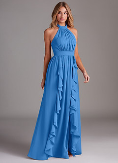 Azazie Avary Bridesmaid Dresses Blue Jay A-Line Pleated Chiffon Dress image5