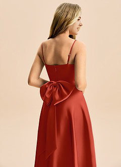 Azazie Rumi Junior Vestido de Óxido de Satén Elástico de Corte en A con Plisado image6