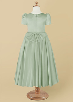 Azazie Anirra Flower Girl Dresses Dusty Sage Ball-Gown Pleated Matte Satin Dress image10