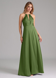 Azazie Evalleen Bridesmaid Dresses Juniper A-Line Pleated Stretch Satin Dress image3