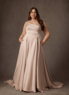 Azazie Alta Vestidos de novia Vestido Rosa Inglesa de Satén Elástico de Línea A con Palabra de honor image8