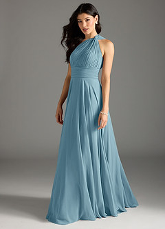 Azazie Charlize Bridesmaid Dresses Moody Blue A-Line One Shoulder Chiffon Dress image4