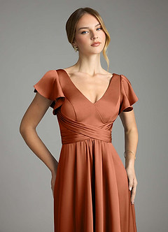 Azazie Omari Bridesmaid Dresses Cedar Rose A-Line Stretch Satin Dress image6