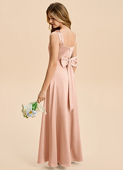 Azazie Kiki Junior Rose Gold A-Line Bow Stretch Satin Dress image6