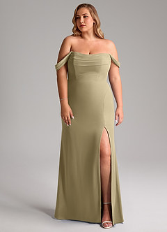Azazie Saige Jurken voor bruidsmeisjes Converteerbaar Jurk van Chiffon met A-Lijn Off the Shoulder Mosgroen image10