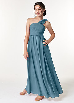 Azazie Flower Junior Bermuda A-Line Pleated Chiffon Dress image5