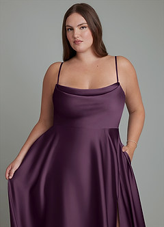 Azazie Elle Bridesmaid Dresses Plum A-Line Pleated Stretch Satin Dress image10