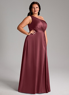 Azazie Brooke Robes de demoiselle d'honneur Robe Trapèze en Satin extensible Ue épaule Merlot image10