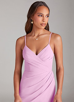 Azazie Maci Bridesmaid Dresses Candy Pink Sheath Pleated Chiffon Dress image5