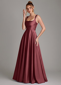 Azazie Azaria Bridesmaid Dresses Merlot A-Line Corset Stretch Satin Dress image3