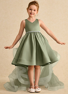 Azazie Julietta Flower Girl Dresses Pistachio Ball-Gown Convertible Tulle Dress image2