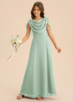 Azazie Lambie Junior Agave A-Line Pleated Chiffon Dress image6