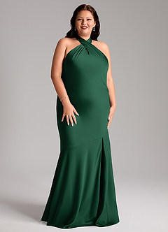 Azazie Lorena Bridesmaid Dresses Dark Green Mermaid Pleated Stretch Satin Dress image9