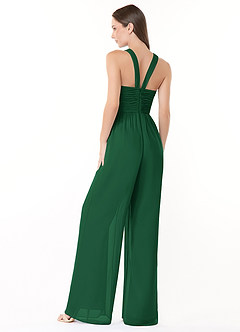 Azazie Berdie Bridesmaid Dresses Dark Green Halter Chiffon Jumpsuit image4