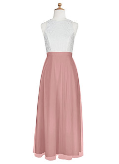 Azazie Albertine Junior Vestido de Rosa Polvorienta de Gasa de Corte En A con Encaje image7