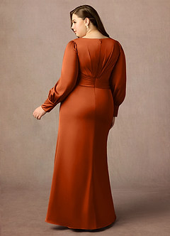 Azazie Petrina Mère de la mariée Robes Robe Sirène en Satin extensible Plissé Orange Brûlée image7