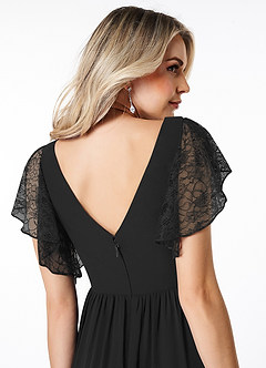Azazie Zella Bridesmaid Dresses Black A-Line Lace Chiffon Dress image6