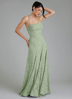 Azazie Tatum Robes de demoiselle d'honneur Robe Trapèze en Blumen-Burnout Corset Vert Sauge image6