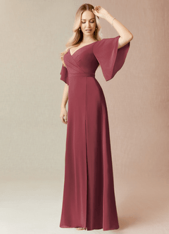 Azazie Cierra Brautjungfernkleider A-Linie V-Hals Chiffon Kleid Merlot image4