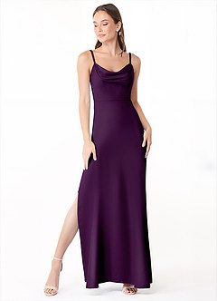 Azazie Alaija Bridesmaid Dresses Grape Mermaid Side Slit Stretch Satin Dress image2